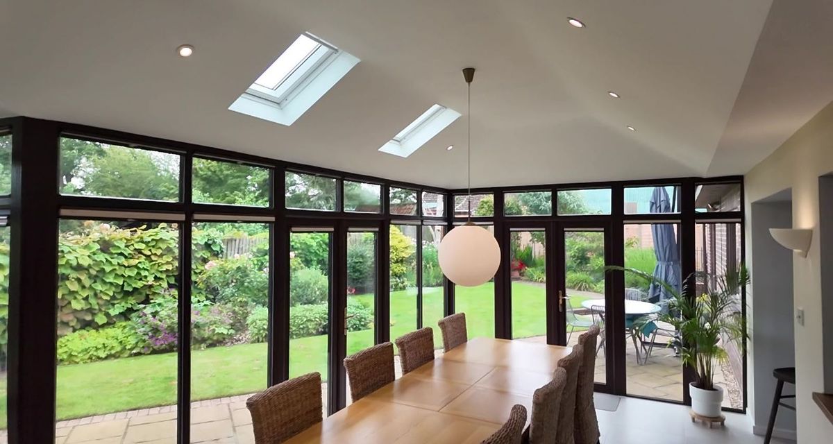 Dining area with roof windows letting the light in